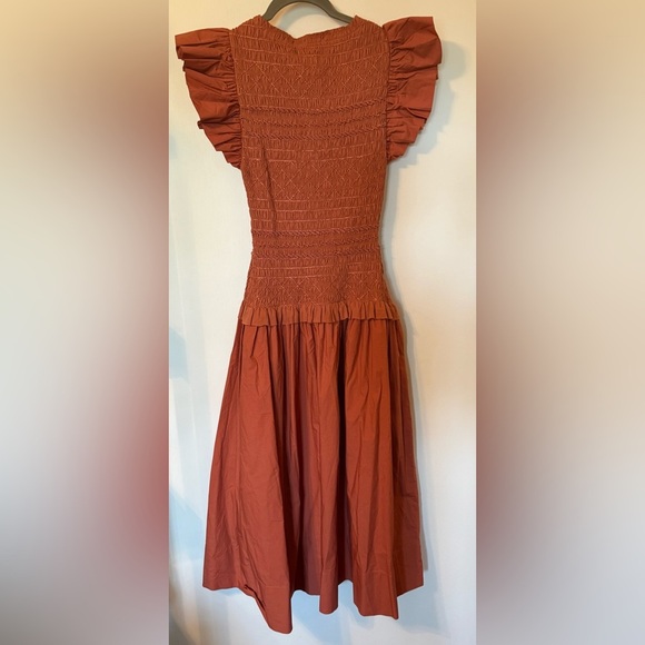 NEW Ulla Johnson Handmade Madeline Smocked Cotton Midi Dress in Clay- Size 2 - Picture 10 of 13